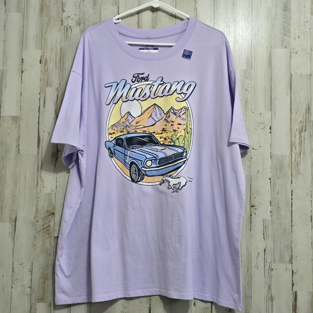 Ford Mustang Retro Purple Short Sleeve Women's Graphic Tee Shirt XXL